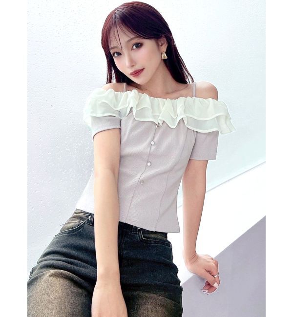 RESEXXY「ラッフルカラーリブトップス」|ニット・セーター|