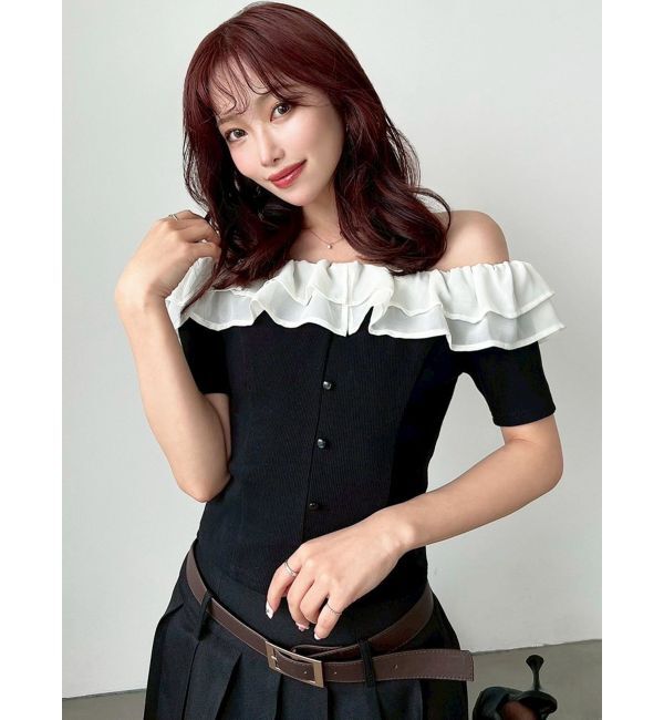 RESEXXY「ラッフルカラーリブトップス」|ニット・セーター|