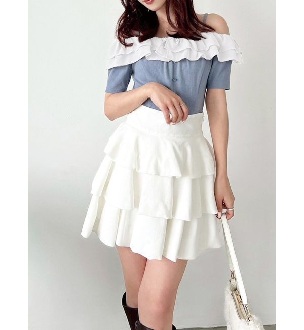 RESEXXY「ラッフルカラーリブトップス」|ニット・セーター|ブルー