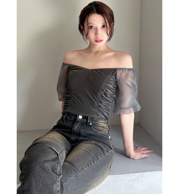 RESEXXY「ギャザーデザインベロアトップス」|シャツ・ブラウス|