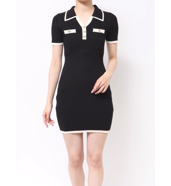 RESEXXY「ゴールドボタンバイカラーニットポロワンピース」|ワンピース|