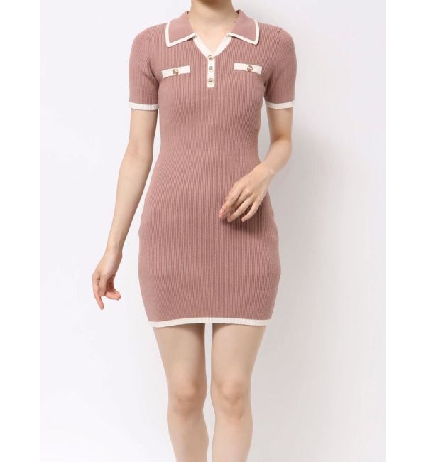 RESEXXY「ゴールドボタンバイカラーニットポロワンピース」|ワンピース|