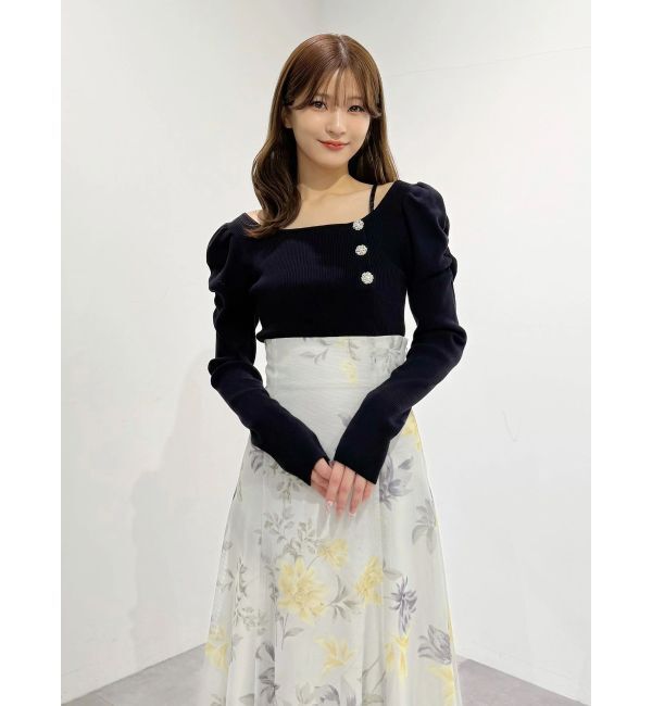 MERCURYDUO「サイドビジューボタンパフスリーブニット」|ニット・セーター|