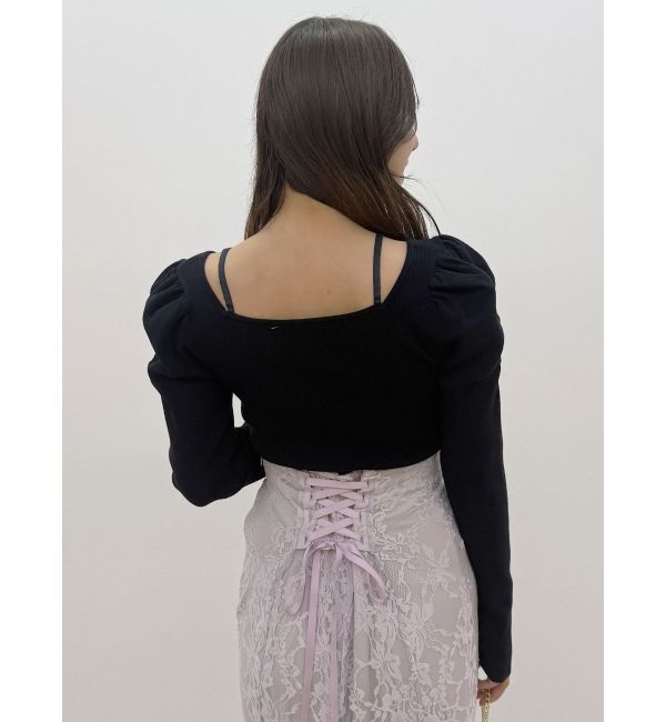 MERCURYDUO「サイドビジューボタンパフスリーブニット」|ニット・セーター|