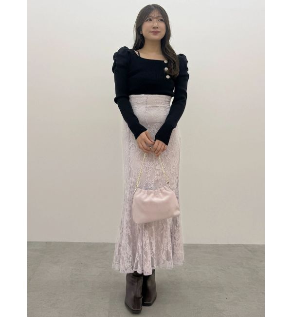 MERCURYDUO「サイドビジューボタンパフスリーブニット」|ニット・セーター|