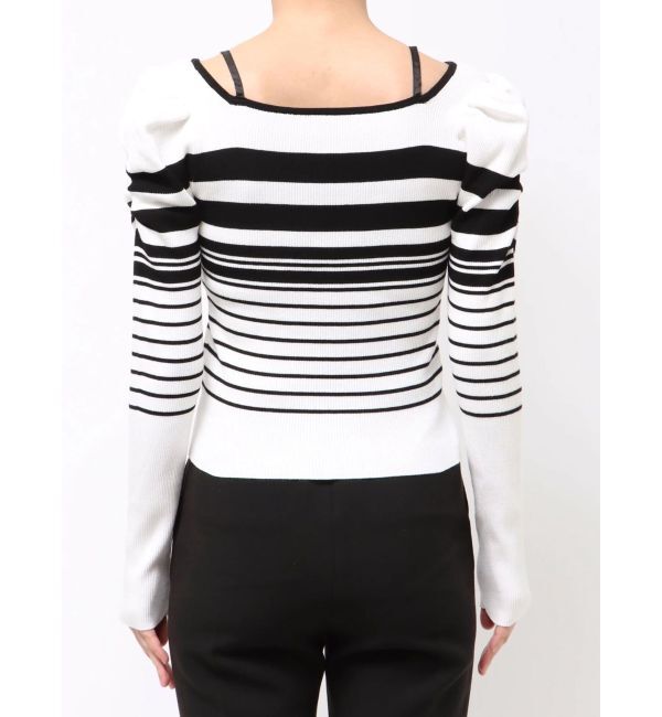 MERCURYDUO「サイドビジューボタンパフスリーブニット」|ニット・セーター|