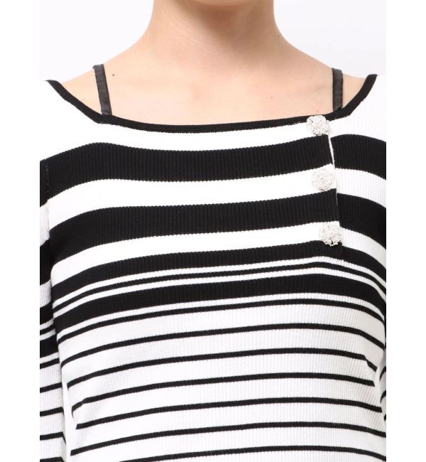 MERCURYDUO「サイドビジューボタンパフスリーブニット」|ニット・セーター|