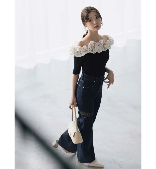 MERCURYDUO「2WAY異素材ランダムラッフルニット」|ニット・セーター|