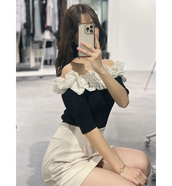 MERCURYDUO「2WAY異素材ランダムラッフルニット」|ニット・セーター|