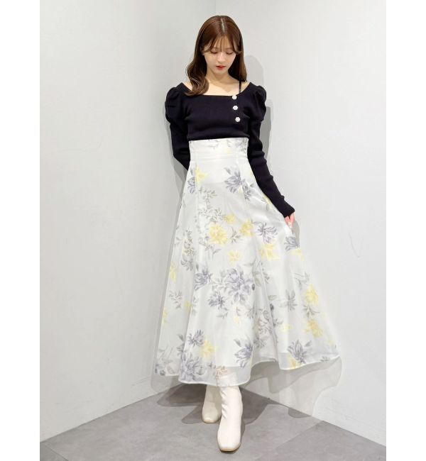 MERCURYDUO「花柄バックレースアップフレアスカート」|スカート|
