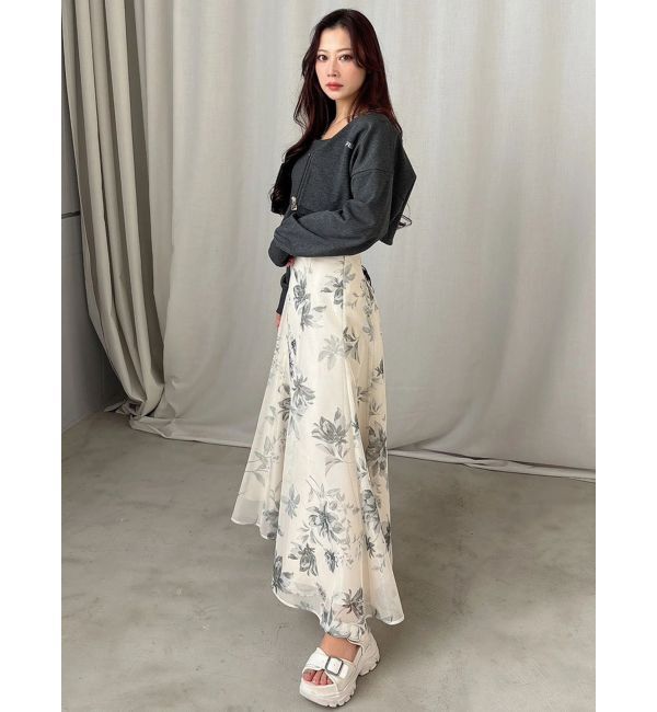 MERCURYDUO「花柄バックレースアップフレアスカート」|スカート|