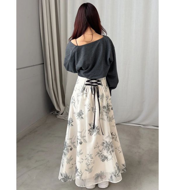 MERCURYDUO「花柄バックレースアップフレアスカート」|スカート|