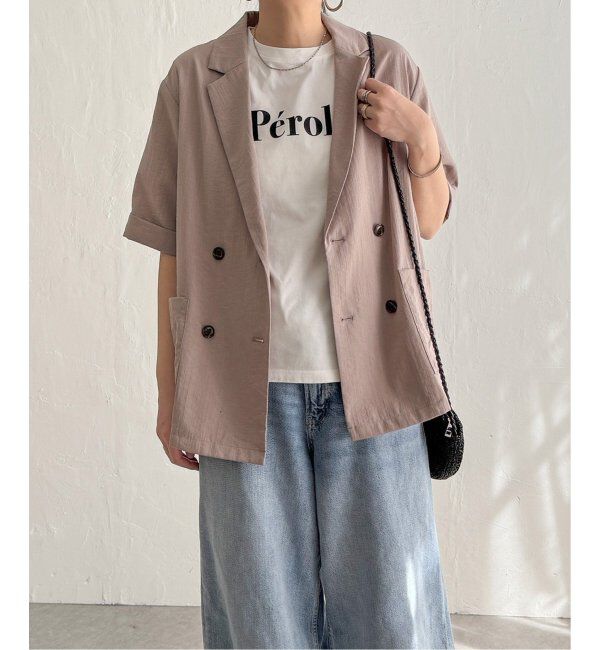 Lbc with Life「リネンライクハーフスリーブジャケット」|テーラードジャケット|