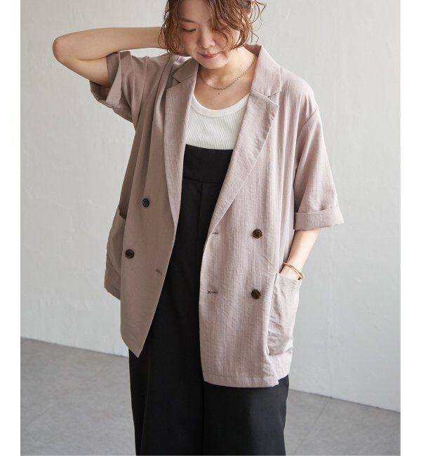 Lbc with Life「リネンライクハーフスリーブジャケット」|テーラードジャケット|