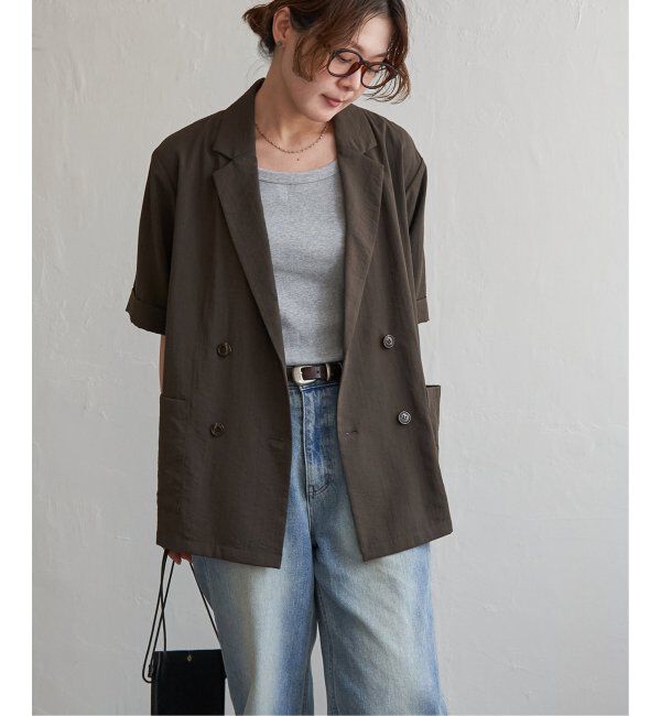 Lbc with Life「リネンライクハーフスリーブジャケット」|テーラードジャケット|