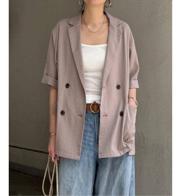Lbc with Life「リネンライクハーフスリーブジャケット」|テーラードジャケット|グレージュ