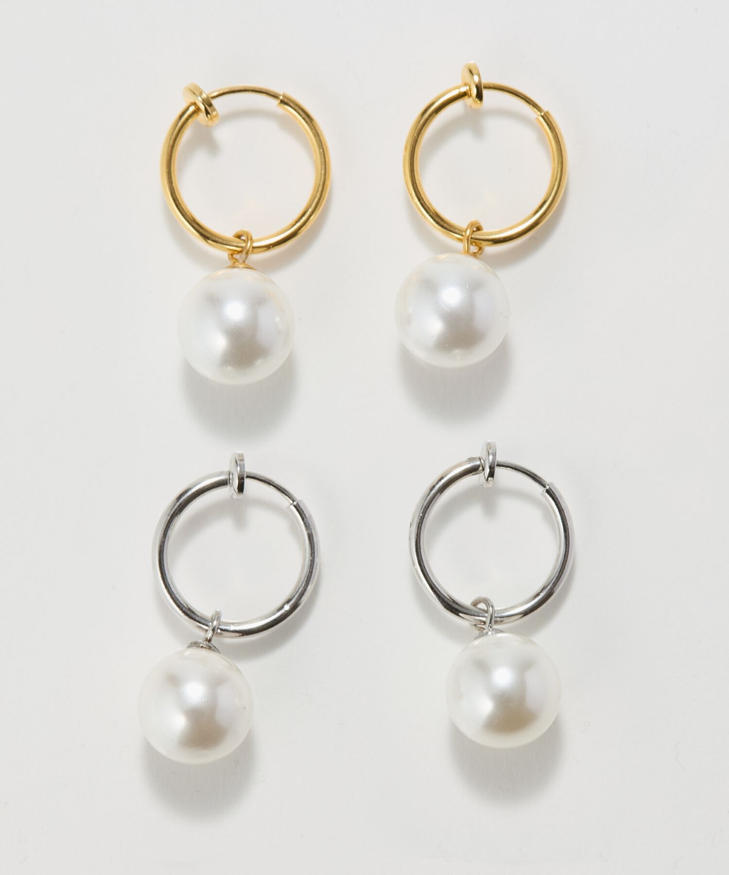 Phoebe「【金属アレルギー対応】バランスパールフープイヤリング　ゴールド/ステンレス/大ぶり/存在感◎/主役級」|イヤリング|