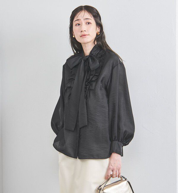UNITED ARROWS「オーガンジー フリル＆ボウタイ ブラウス」|シャツ・ブラウス|NAVY