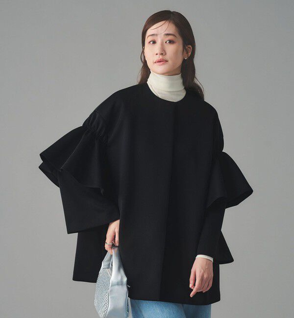 UNITED ARROWS「SPONGY フレアスリーブ コート」|ノーカラーコート|