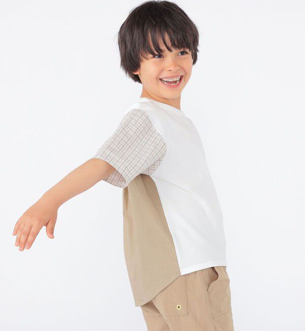 SHIPS KIDS「SHIPS KIDS:100～130cm / チェック 切替 半袖 TEE」|Tシャツ・カットソー|
