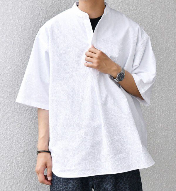 SHIPS any「SHIPS any: シアサッカー ストライプ バンド スキッパー ハーフスリーブ シャツ◇」|シャツ・ブラウス|