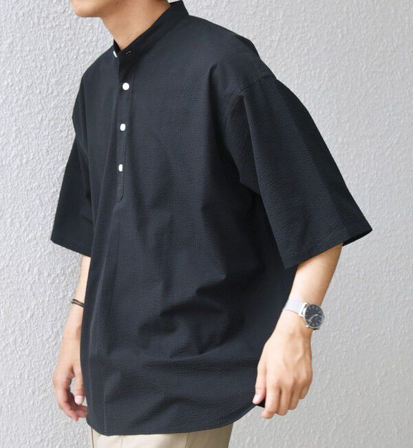 SHIPS any「SHIPS any: シアサッカー ストライプ バンド スキッパー ハーフスリーブ シャツ◇」|シャツ・ブラウス|ブラック