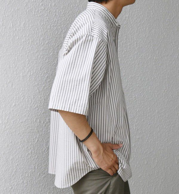 SHIPS any「SHIPS any: シアサッカー ストライプ バンド スキッパー ハーフスリーブ シャツ◇」|シャツ・ブラウス|