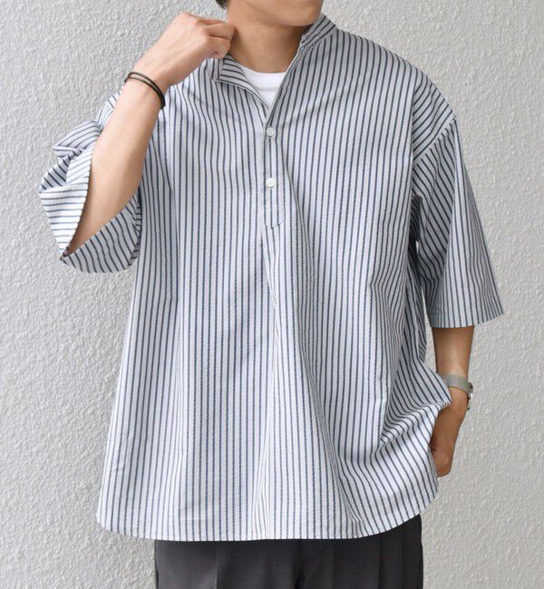 SHIPS any「SHIPS any: シアサッカー ストライプ バンド スキッパー ハーフスリーブ シャツ◇」|シャツ・ブラウス|