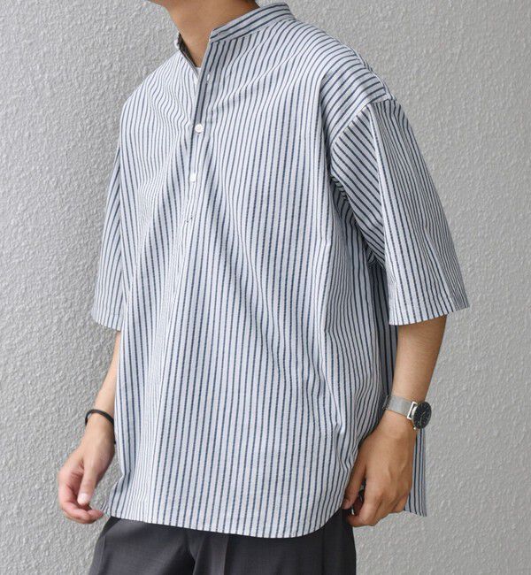 SHIPS any「SHIPS any: シアサッカー ストライプ バンド スキッパー ハーフスリーブ シャツ◇」|シャツ・ブラウス|