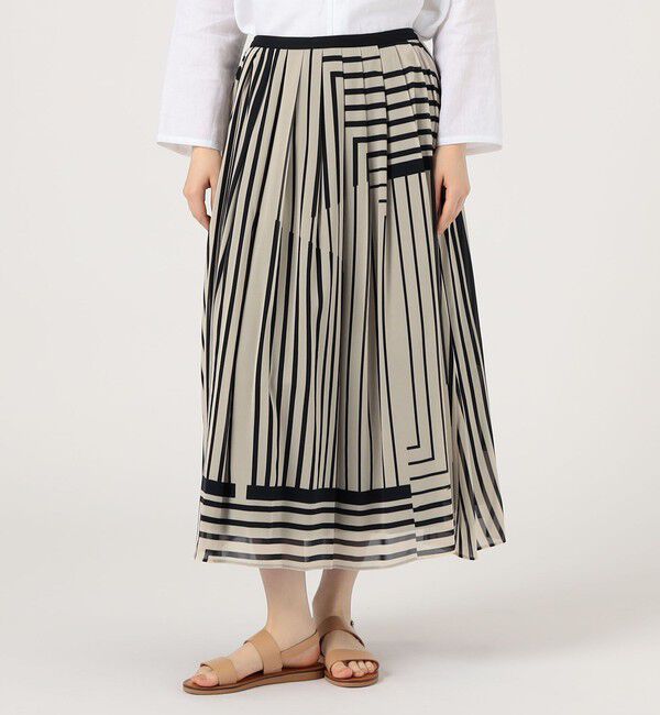 GALERIE VIE「ストライプシルクストレッチ イージータックスカート」|フレア|
