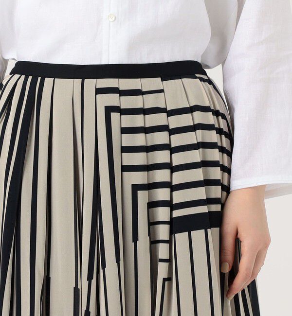 GALERIE VIE「ストライプシルクストレッチ イージータックスカート」|フレア|