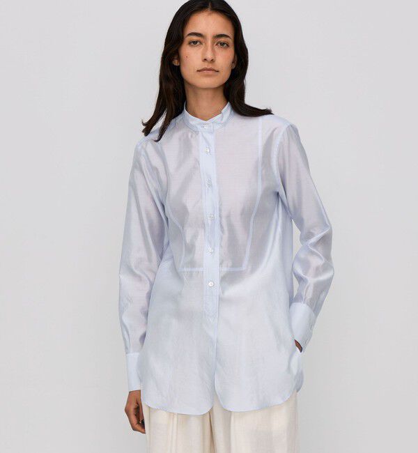 BACCA「ウォッシャーシルク スタンドカラーシャツ」|シャツ・ブラウス|