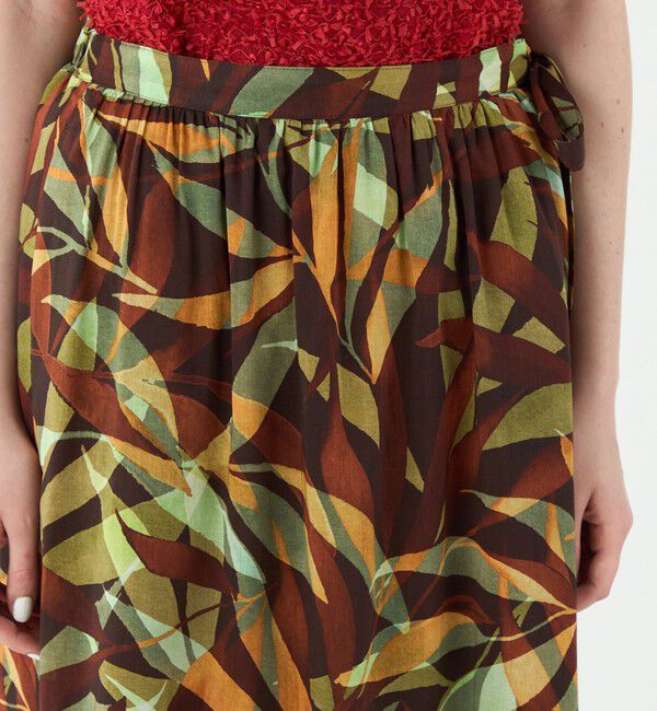 Ballsey「スタックリーフプリント ロングギャザースカート」|フレア|