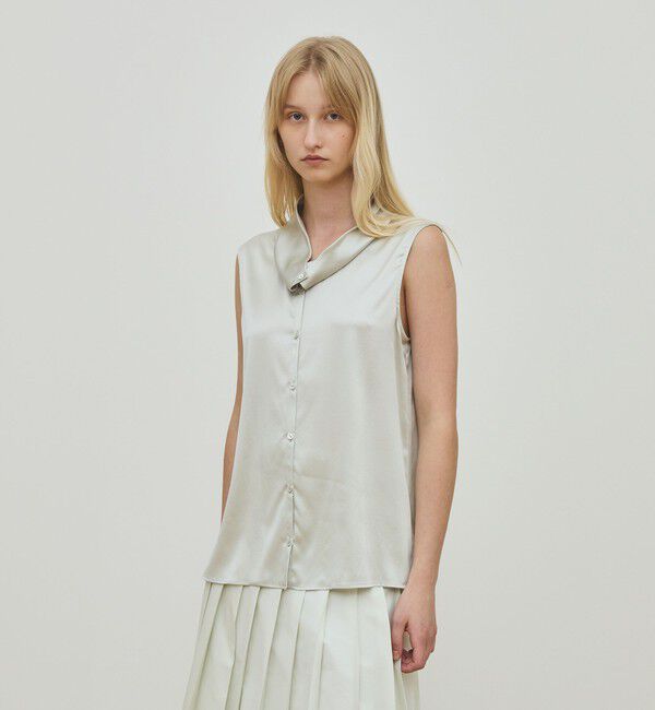 DES PRES「シルクストレッチサテン スカーフネックブラウス」|シャツ・ブラウス|