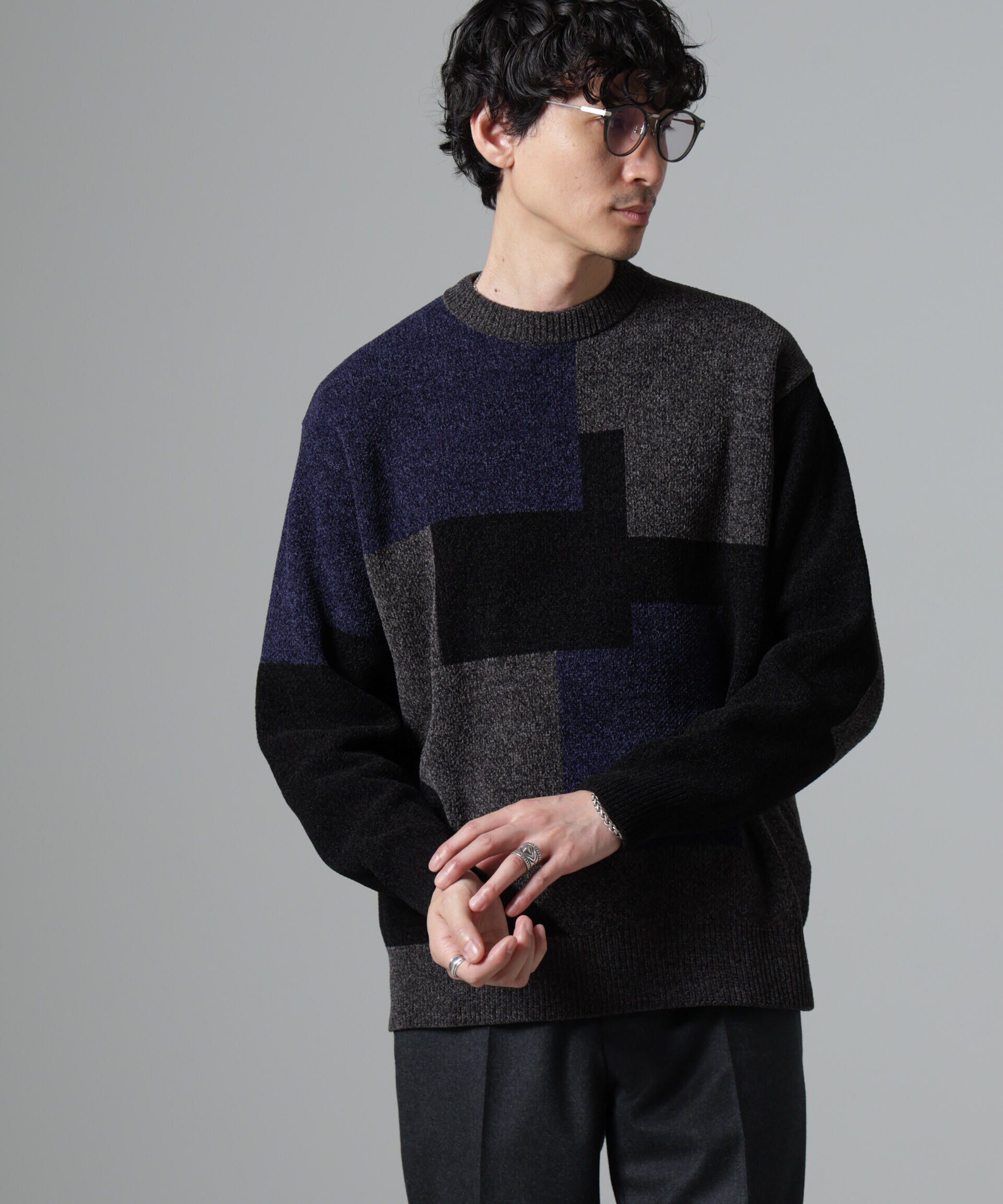 nano･universe「モールヤーンカラーブロッキングクルーネックニット」|ニット・セーター|