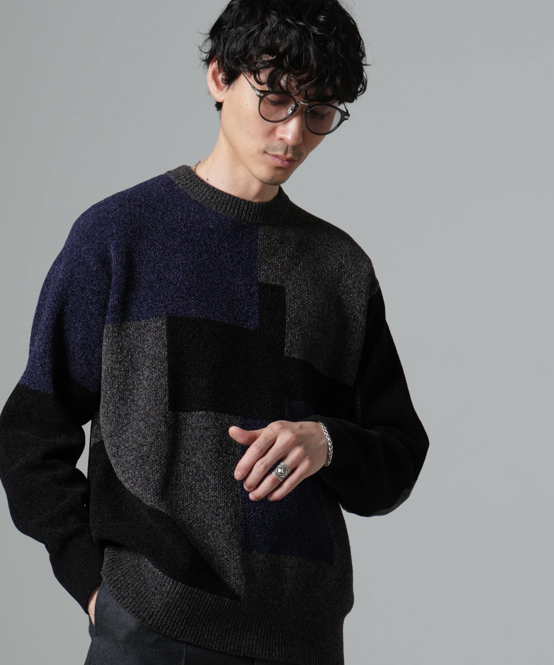 nano･universe「モールヤーンカラーブロッキングクルーネックニット」|ニット・セーター|