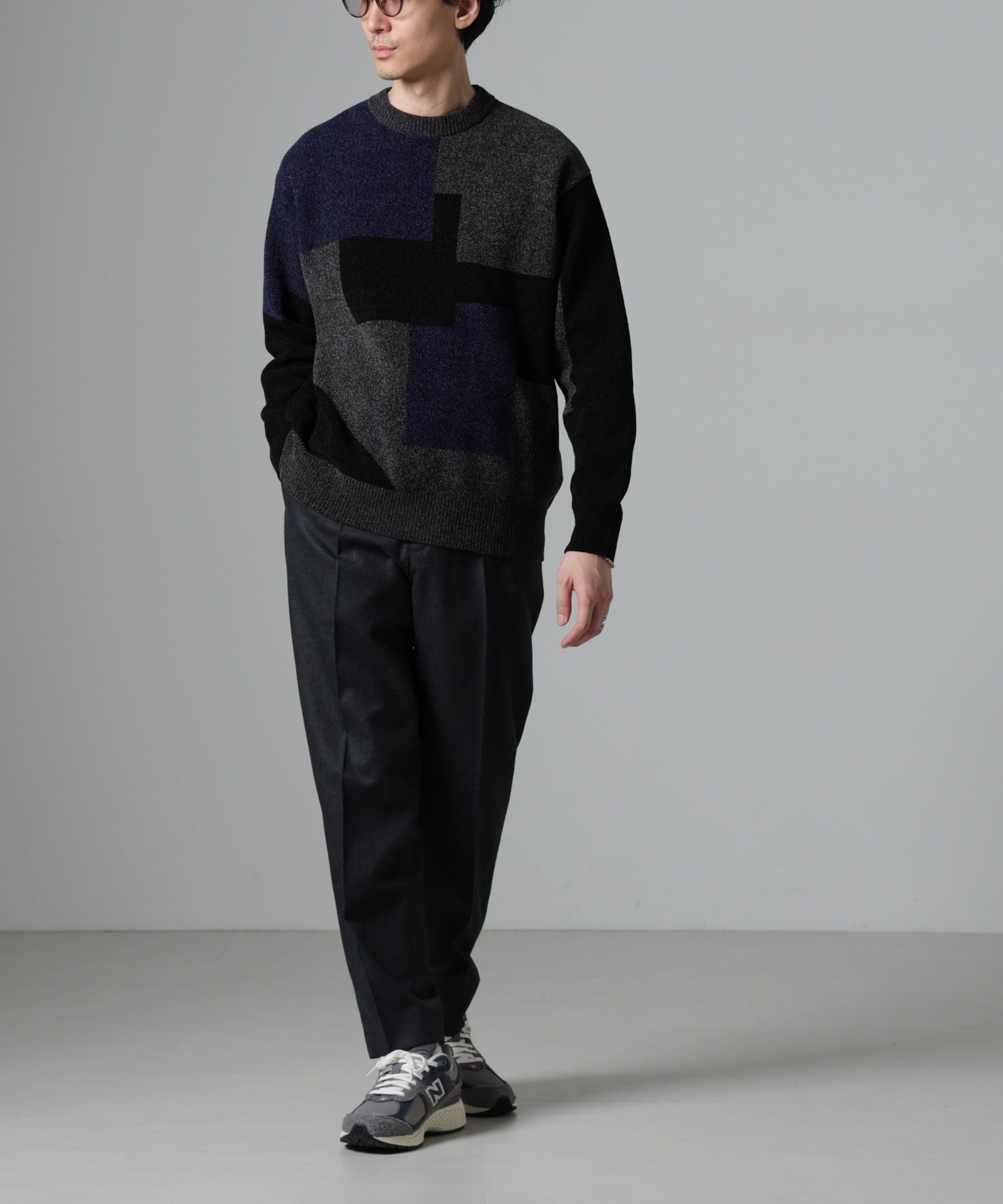 nano･universe「モールヤーンカラーブロッキングクルーネックニット」|ニット・セーター|