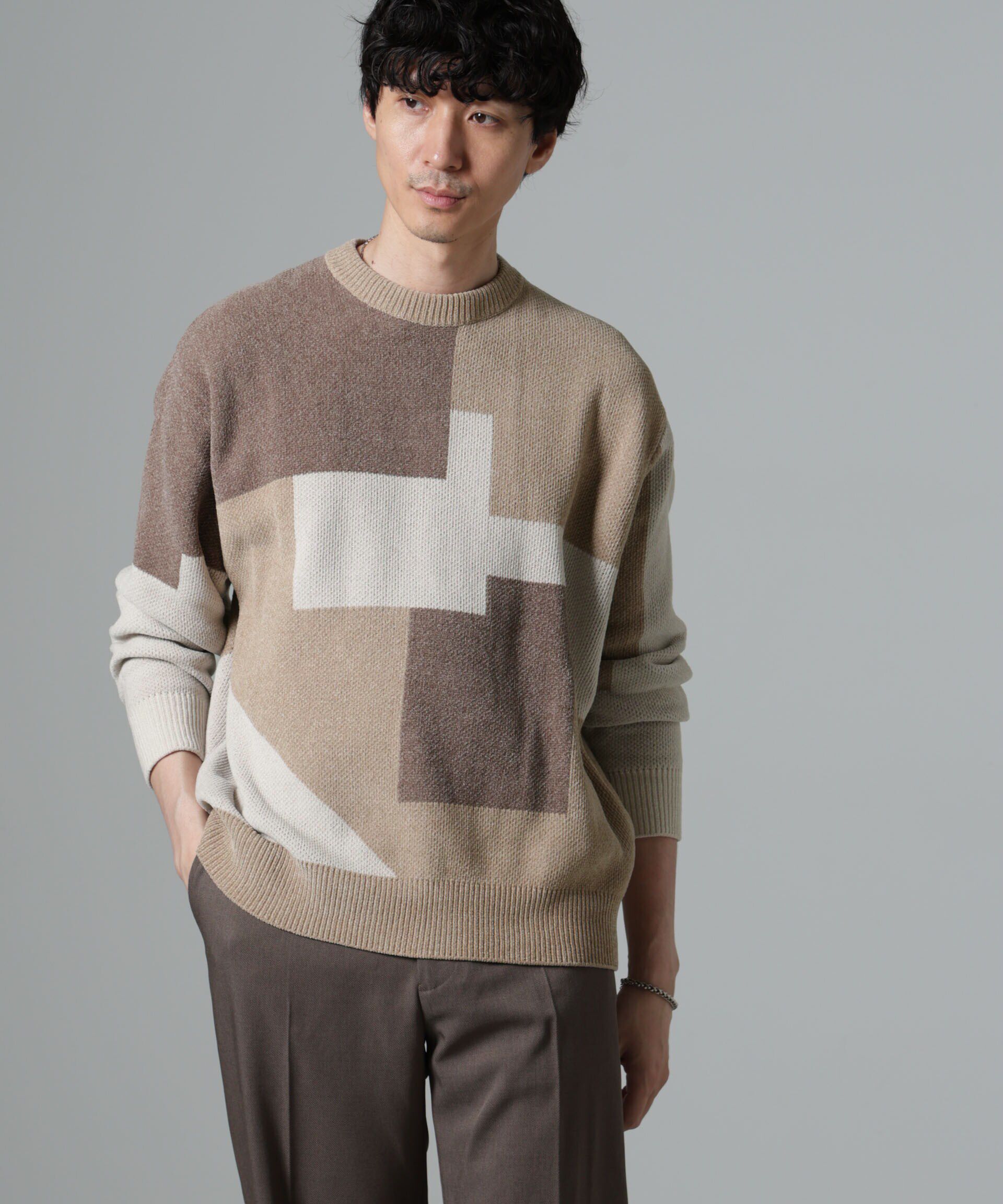 nano･universe「モールヤーンカラーブロッキングクルーネックニット」|ニット・セーター|