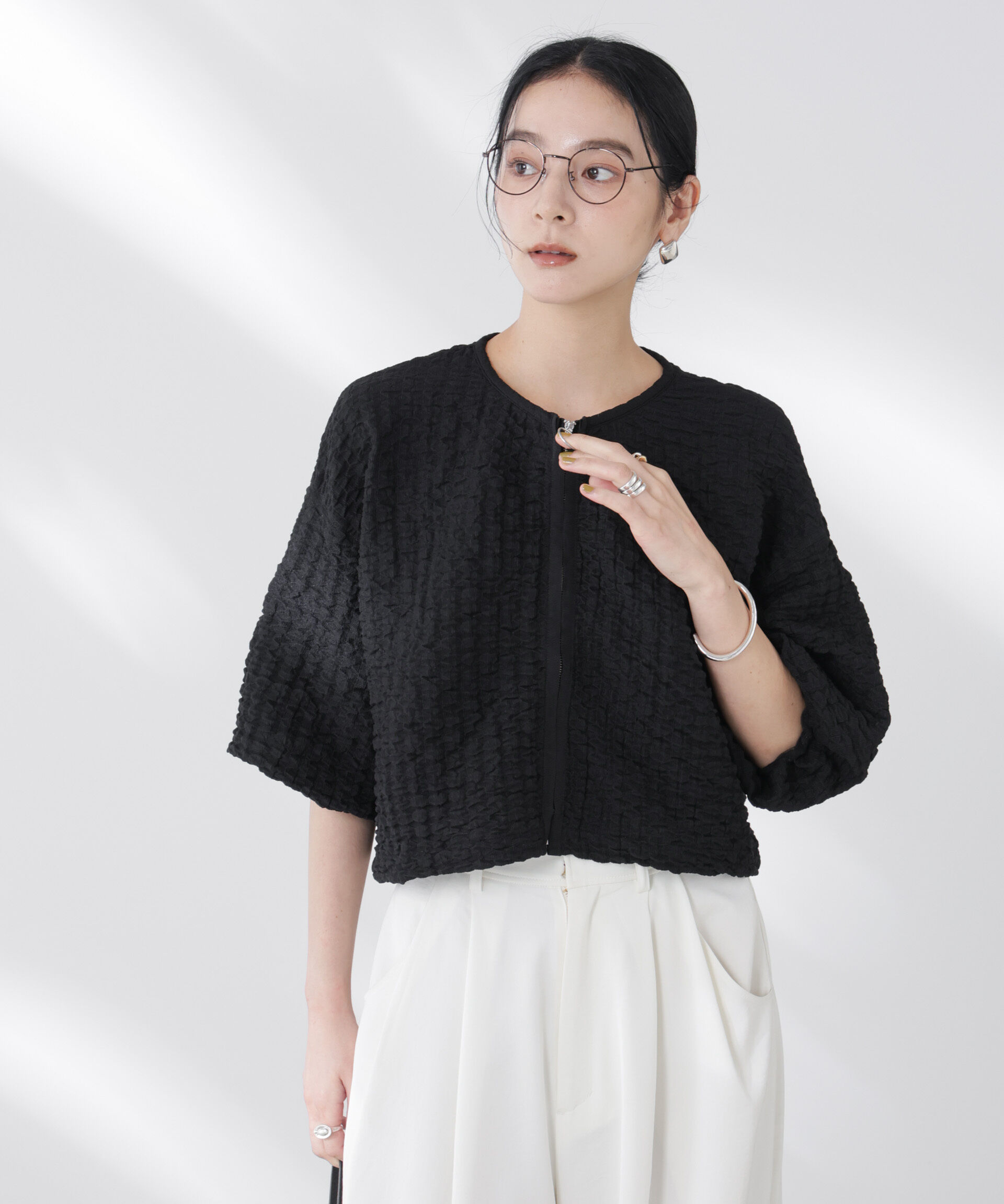 nano･universe「フクレシャーリングzipカーディガン」|Tシャツ・カットソー|