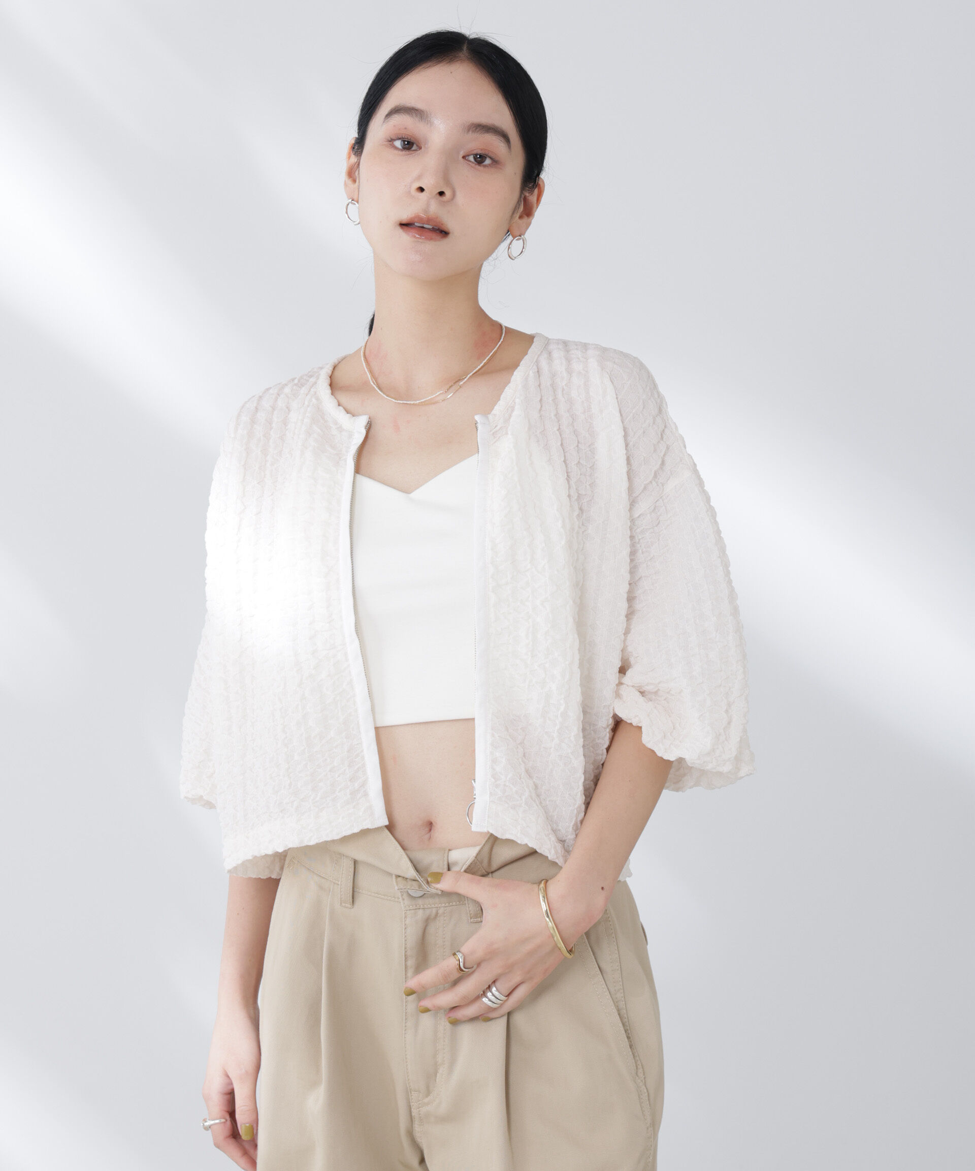 nano･universe「フクレシャーリングzipカーディガン」|Tシャツ・カットソー|