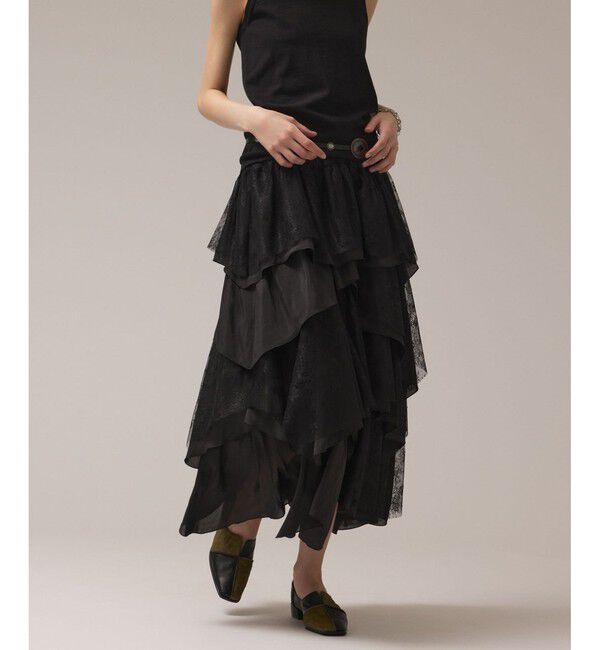 GRACE CONTINENTAL「レースコンビティアードスカート」|スカート|ブラック