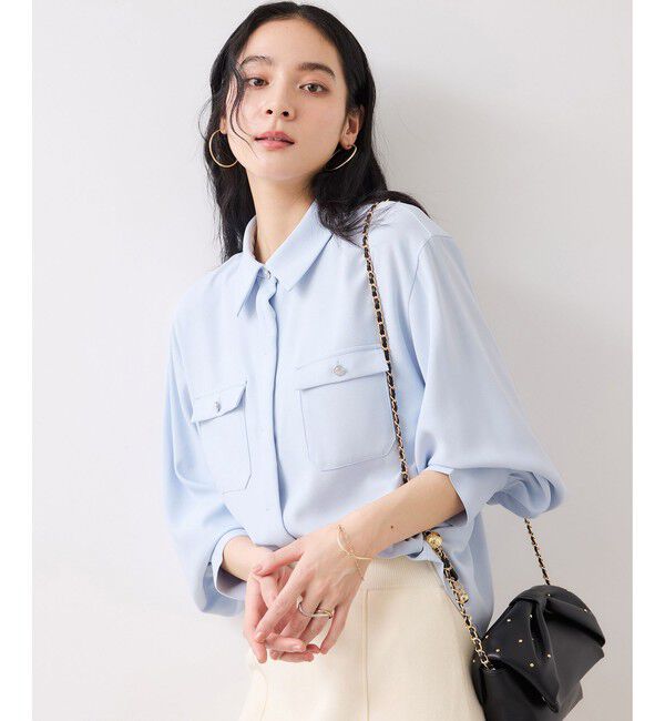 VIS「メタル釦シャツブラウス/イージーケア」|シャツ・ブラウス|サックス(48)