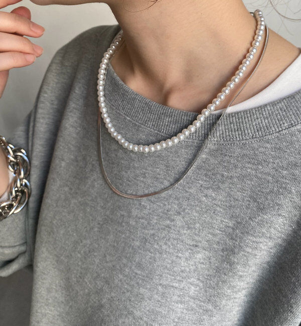  「【追加生産！】パール&times;チェーンネックレス」|ネックレス|シルバー