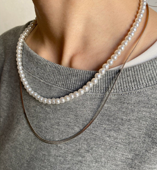  「【追加生産！】パール&times;チェーンネックレス」|ネックレス|