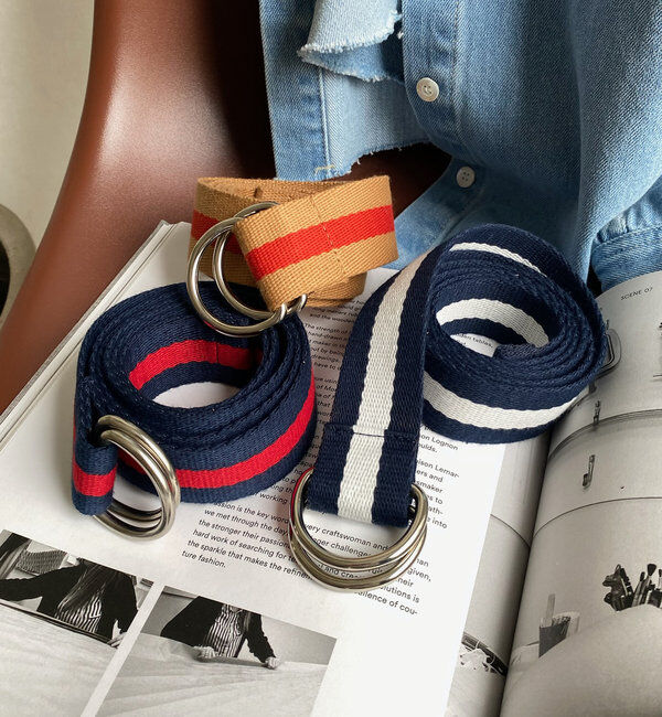  「【新色追加】ラインダブルリングベルト」|ベルト|ブルー