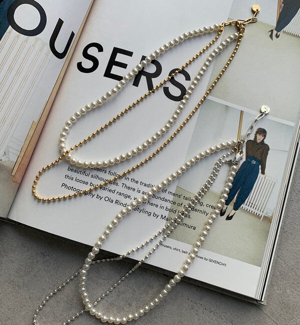  「パール&times;ボールチェーンネックレス」|ネックレス|