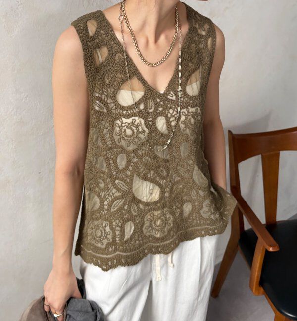  「刺繍前後2WAYレースタンク」|シャツ・ブラウス|