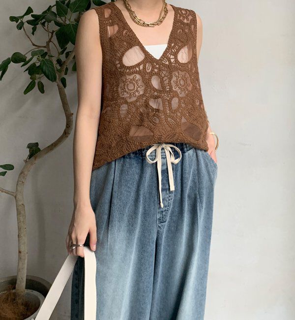  「刺繍前後2WAYレースタンク」|シャツ・ブラウス|