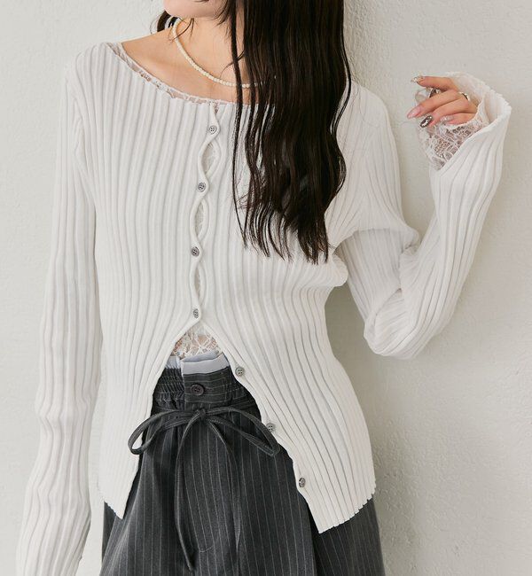  「ラウンドスリットリブカーディガン」|カーディガン|オフホワイト