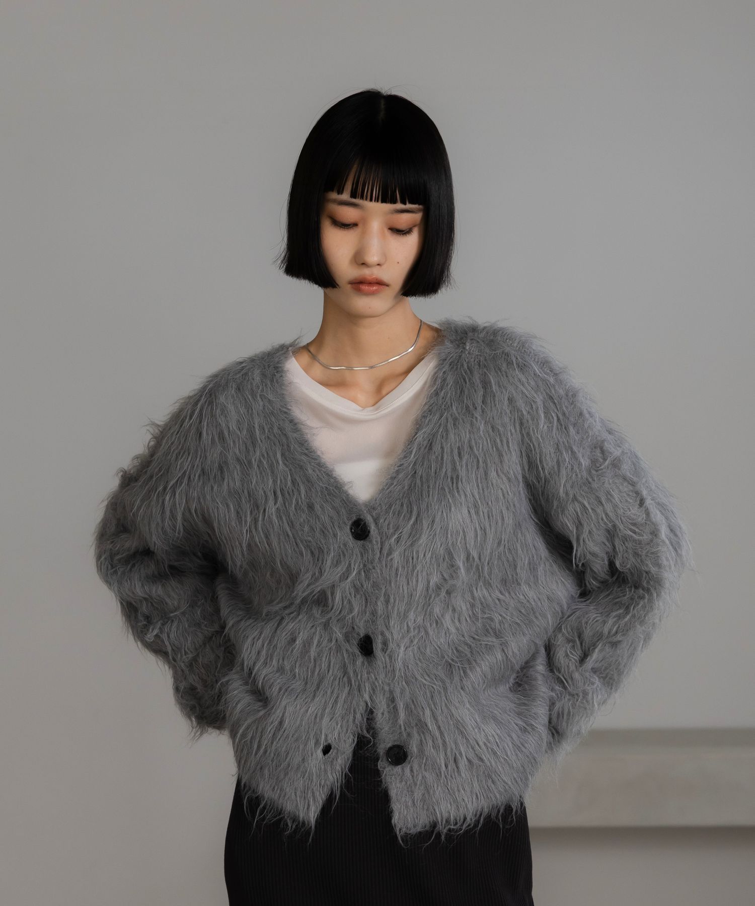 LOWRYS FARM「シャギーショートＶカーディガン」|ニット・セーター|GRY5